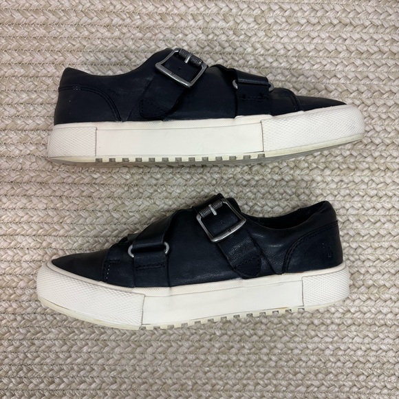 Frye Gia Moto Low Sneakers Women’s 7 Black Leather Buckle - Picture 9 of 14